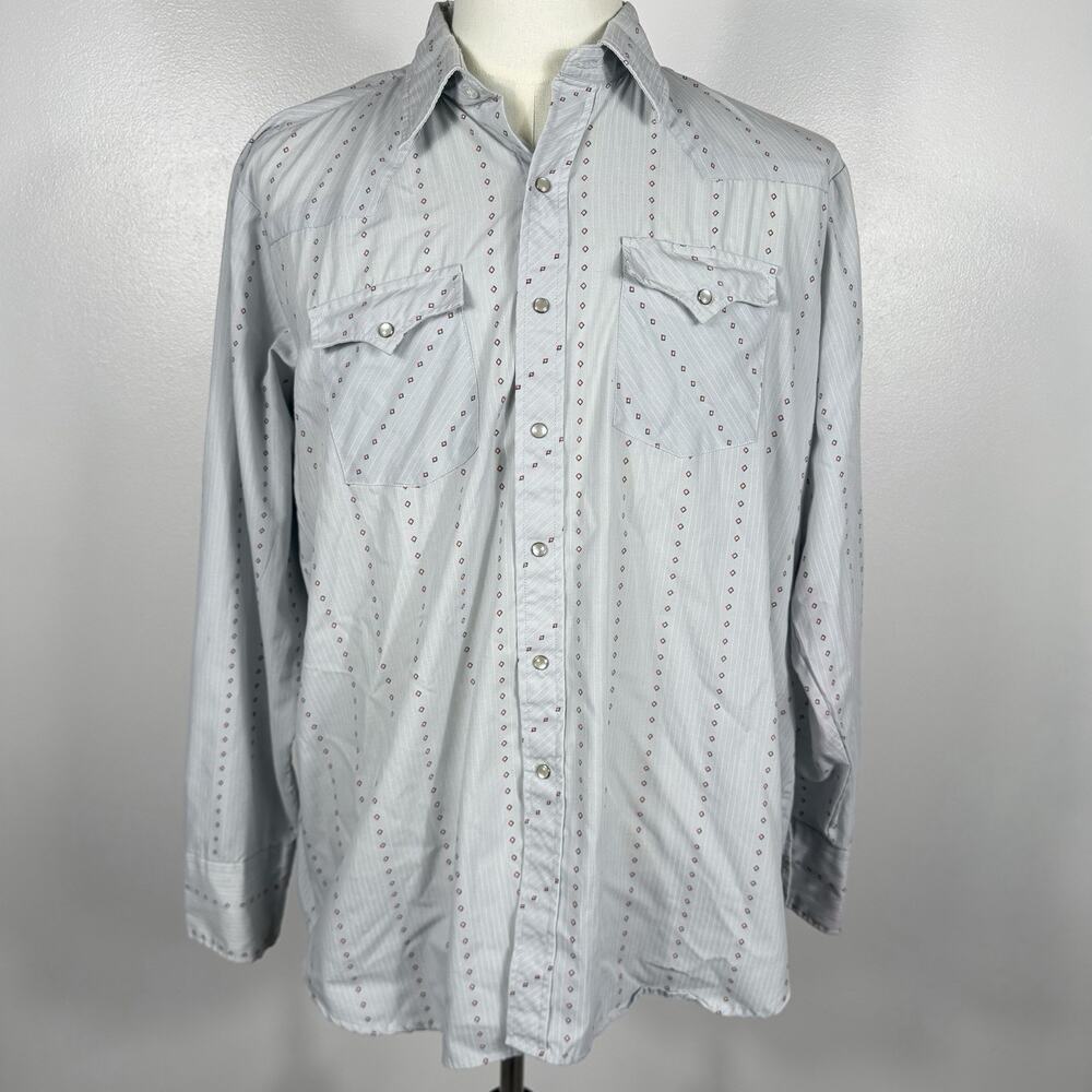 Youngbloods Authentic Western Men’s XL Pearl Snap Shirt Gray Geometric Co